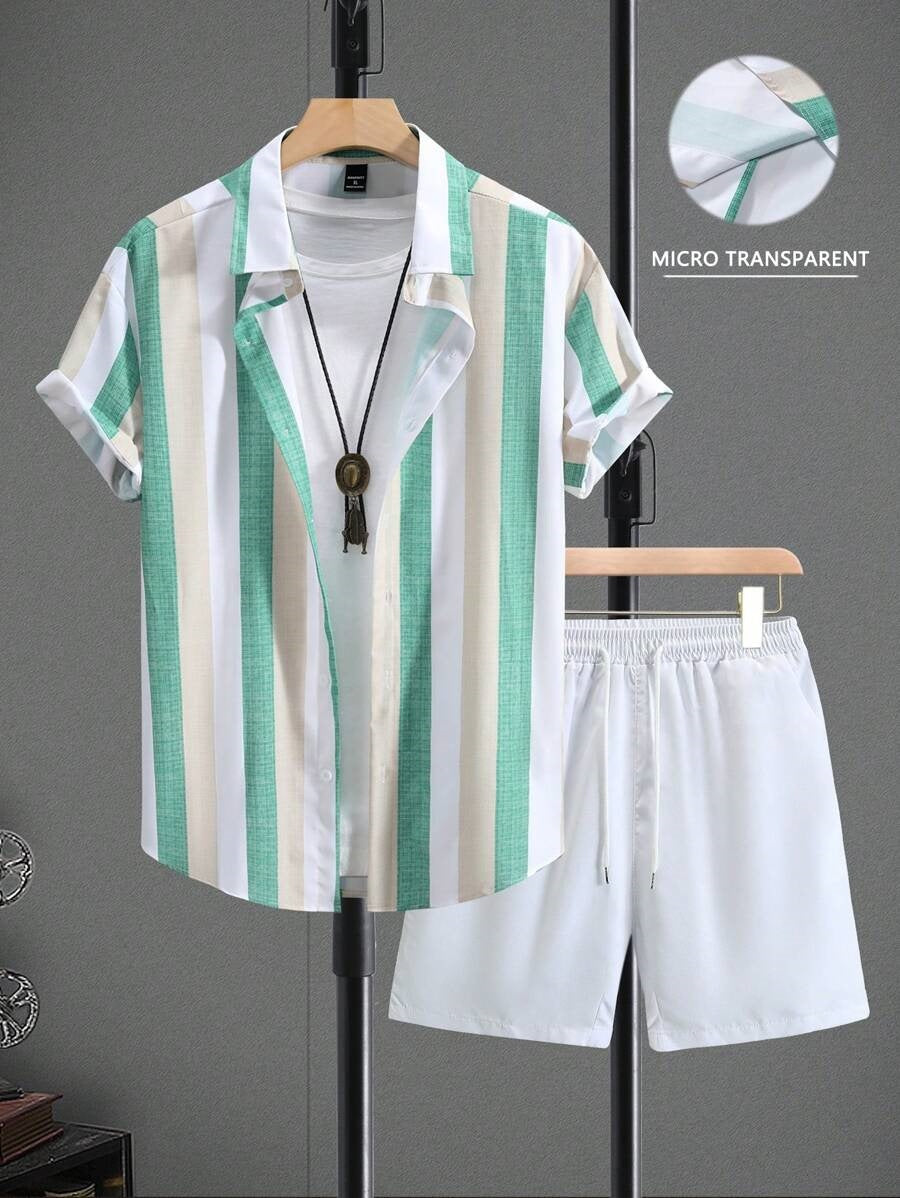 Camicia a Maniche Corte e Shorts in Tessuto Elasticizzato