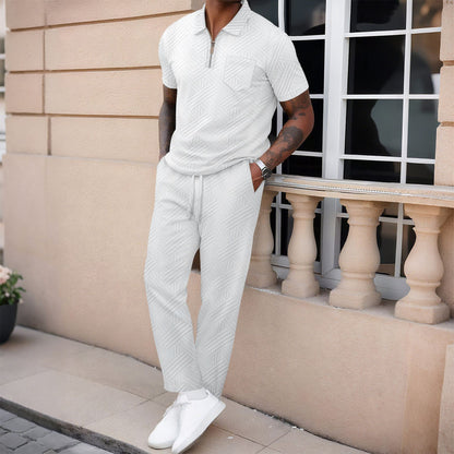 Set Coordinato con T-shirt Half-Zip e Pantaloni Tecnici Strutturati