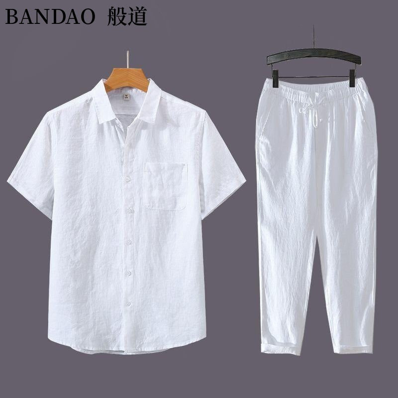 Camicia in Cotone a Maniche Lunghe e Pantaloni coordinati