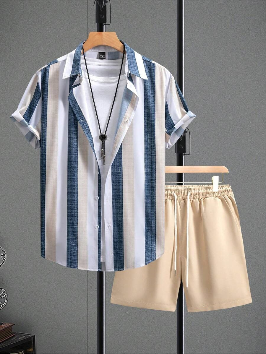Camicia a Maniche Corte e Shorts in Tessuto Elasticizzato