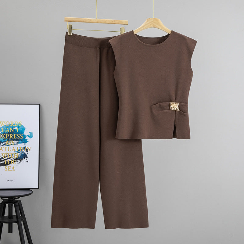 Completo Casual Pantalone Irregular Vest Knit Suit