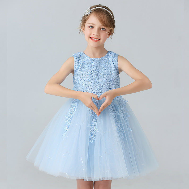 Abito da Sera in Misto Cotone con Trame in Pizzo e Mesh Plissettato