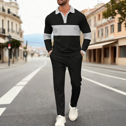 Set Coordinato con Polo a Manica Lunga e Pantaloni Tecnici Strutturati