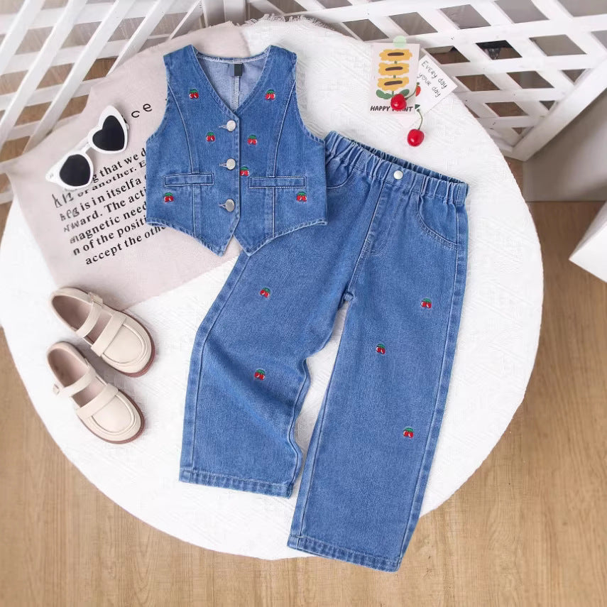 Set Due Pezzi in Soft-Denim con Cardigan Monopetto e Trousers Coordinati