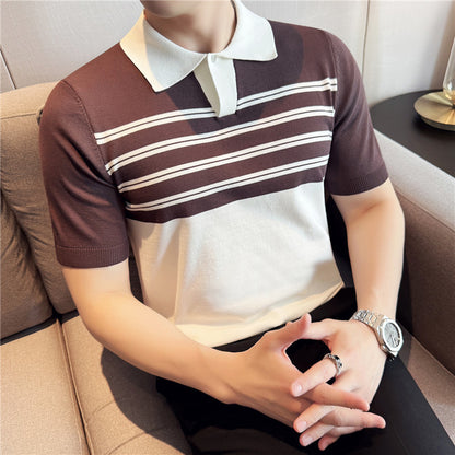 Polo "Linear Horizon" Slim Fit a Righe in Fibra Tecnica Traspirante
