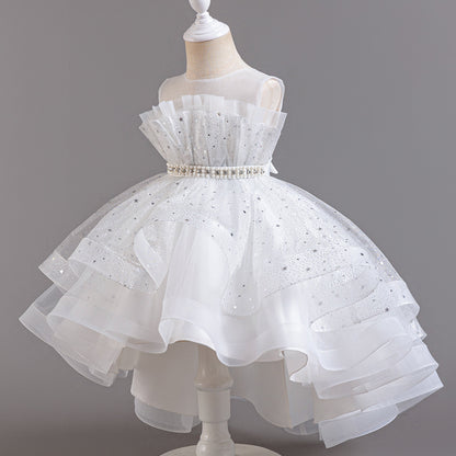 Abito Formale in Misto Cotone con Trame in Pizzo, Mesh e Dettagli Bow-Accent