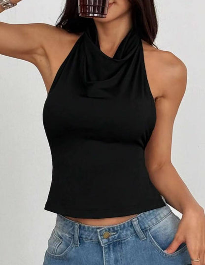 Top Halter in Maglia con Scollo all'Americana e Linea Tight-Fitting