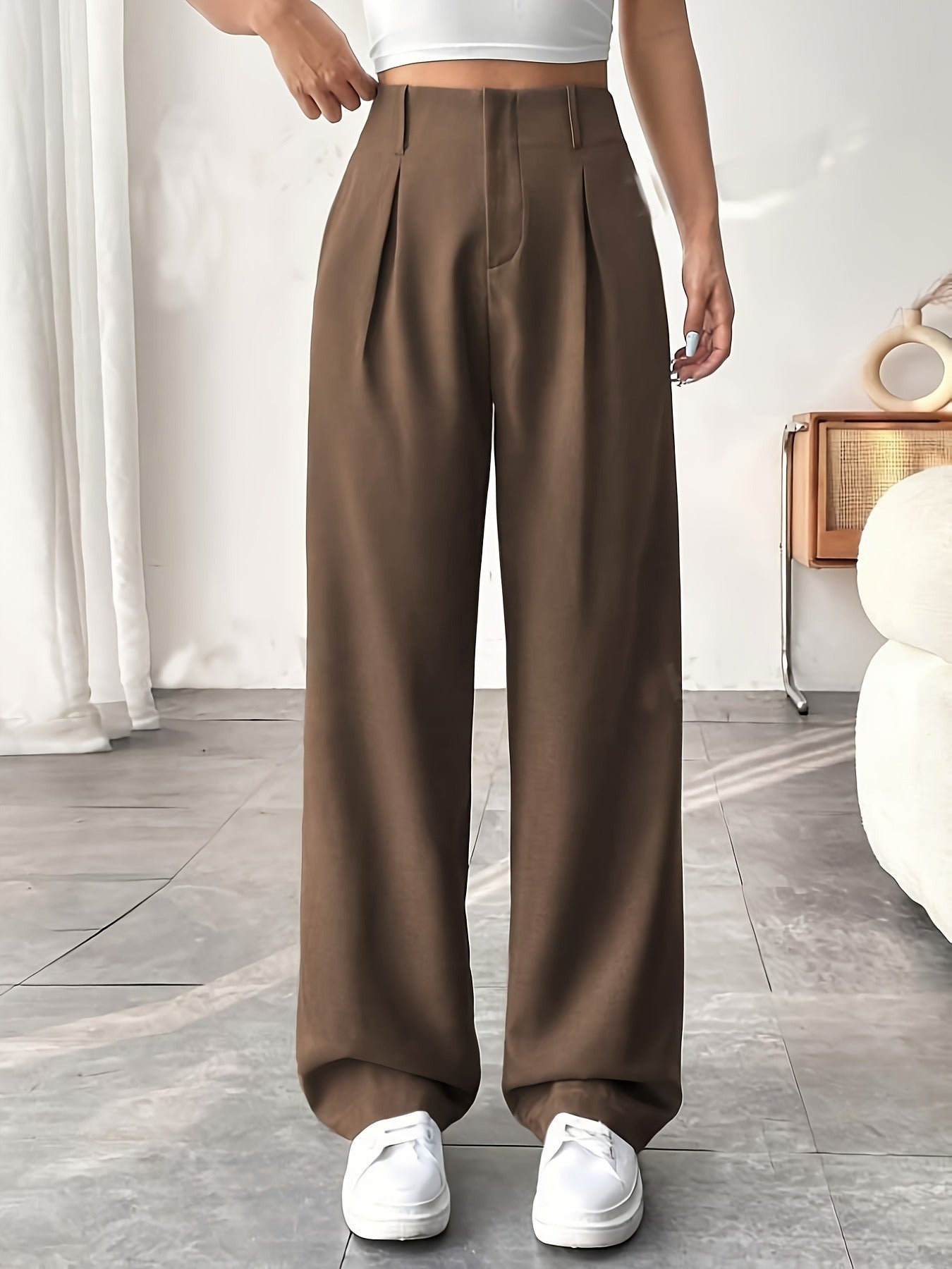 Pantaloni "Straight-Leg" ad Alta Definizione con Vita Alta e Texture Wrinkled