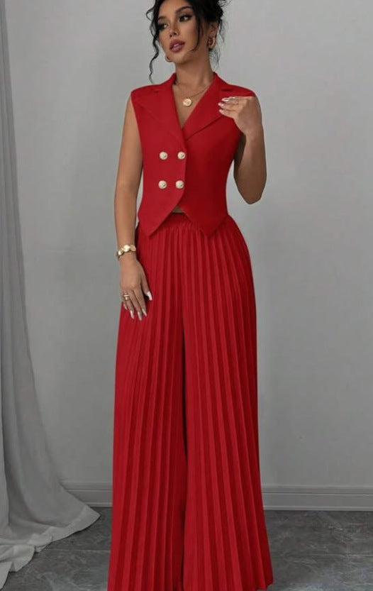 Completo Pantalone Elegante Smanicato con Dettagli Button-Down