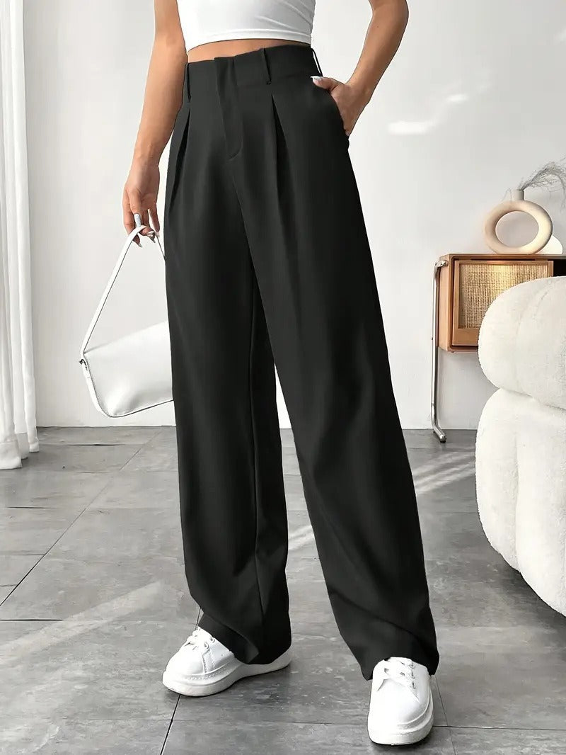 Pantaloni "Straight-Leg" ad Alta Definizione con Vita Alta e Texture Wrinkled