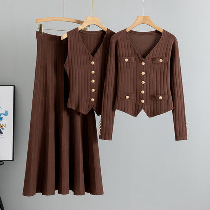 Completo Gonna Casual Pleated Knit Suit