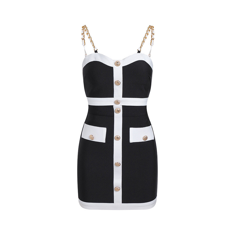 Set Due Pezzi Tube Top e Hip-Skirt con Grafiche a Contrasto