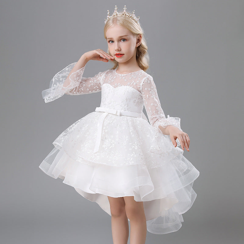 Abito Formale in Misto Cotone con Dettagli in Pizzo e Texture Plissettata