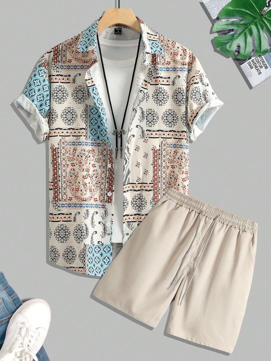 Camicia a Maniche Corte e Shorts in Tessuto Elasticizzato