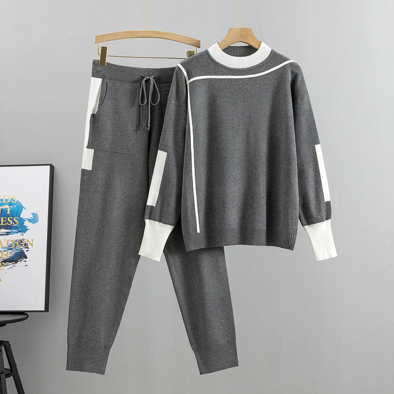 Completo Casual Pantalone Knit Splicing Suit