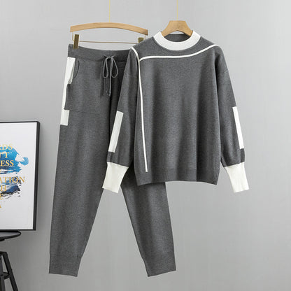 Completo Casual Pantalone Knit Splicing Suit