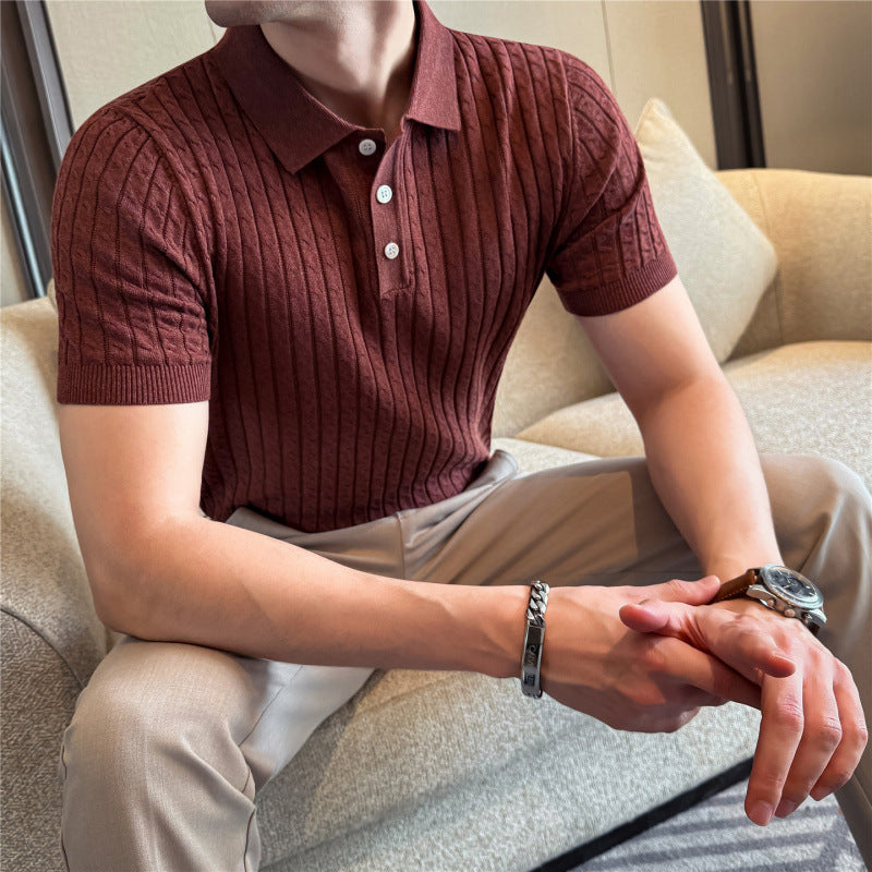 Polo "Aura Texture" Slim Fit in Mix Cotone e Fibra Acrilica Traspirante