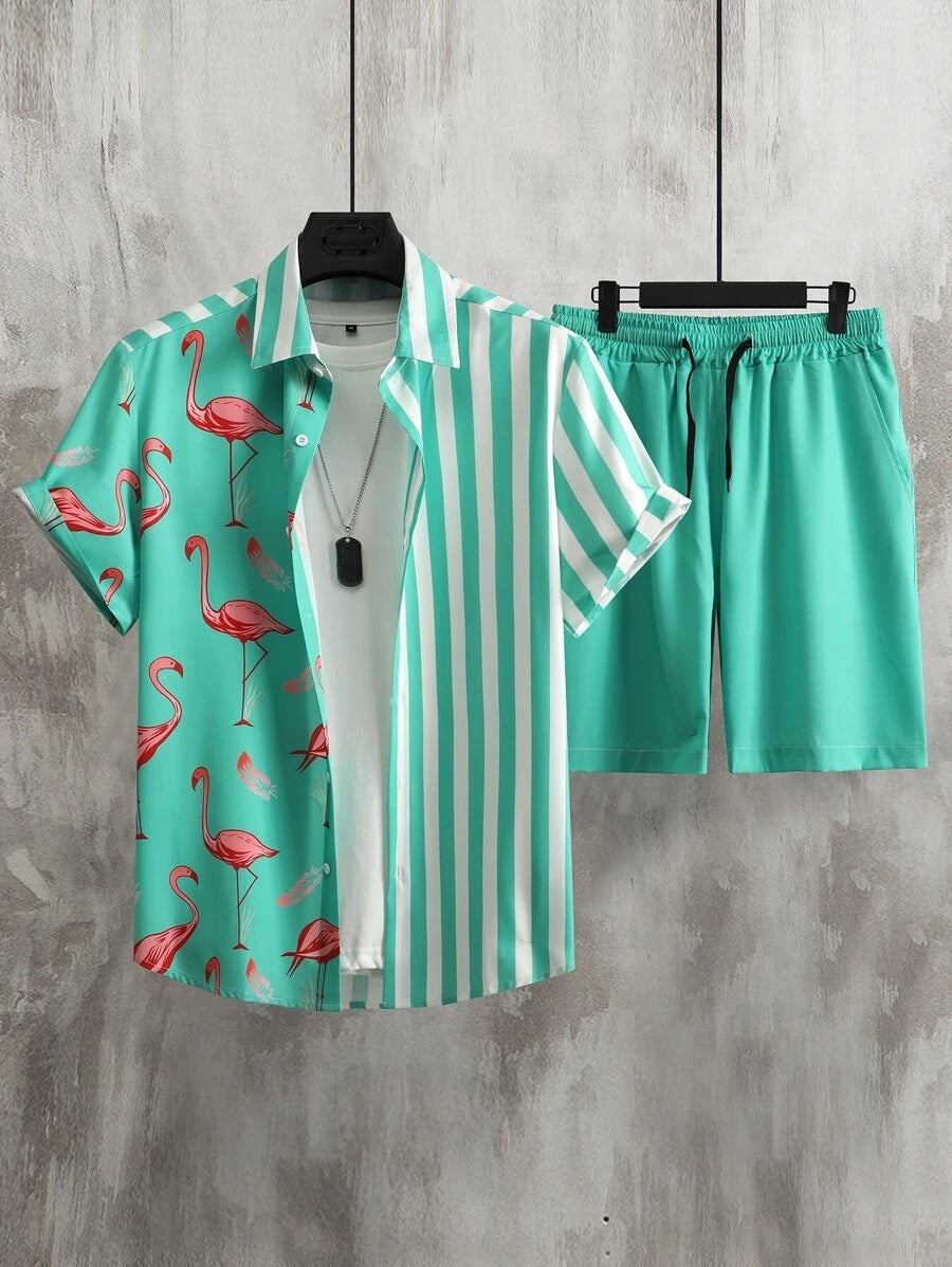 Camicia a Maniche Corte e Shorts in Tessuto Elasticizzato
