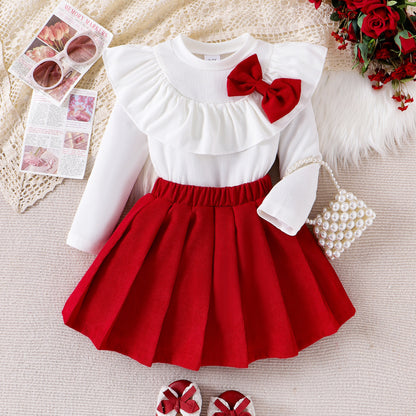 Completo Due Pezzi in Cotone con Dettaglio Bow e Silhouette Skirt-Suit