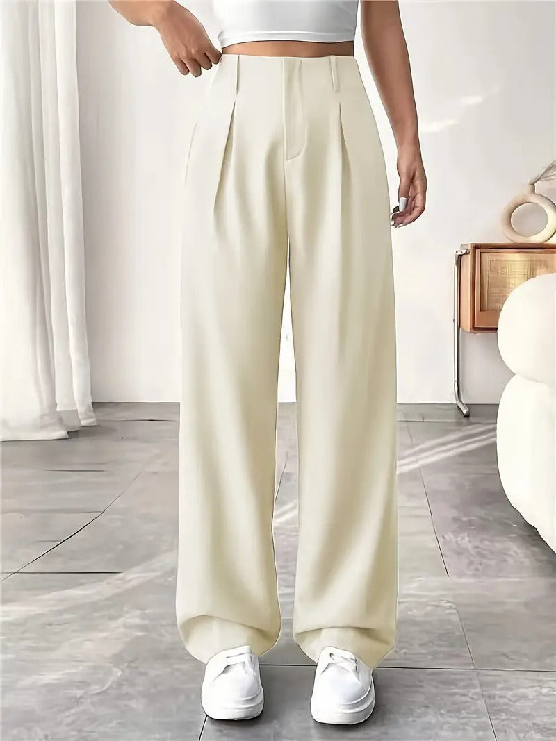 Pantaloni "Straight-Leg" ad Alta Definizione con Vita Alta e Texture Wrinkled