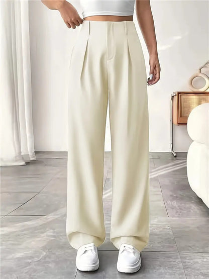 Pantaloni "Straight-Leg" ad Alta Definizione con Vita Alta e Texture Wrinkled