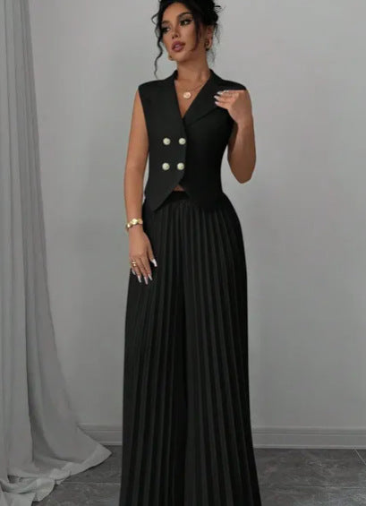 Completo Pantalone Elegante Smanicato con Dettagli Button-Down