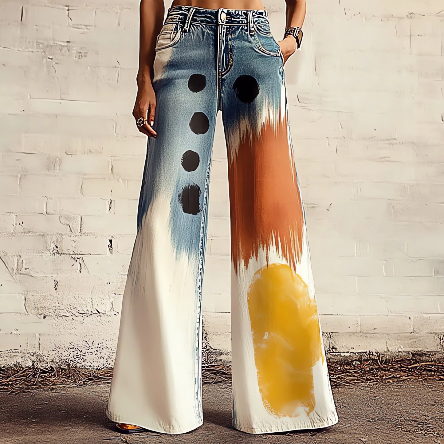 Jeans Wide-Leg "Imitation Jeans" in Tessuto Light-Poly