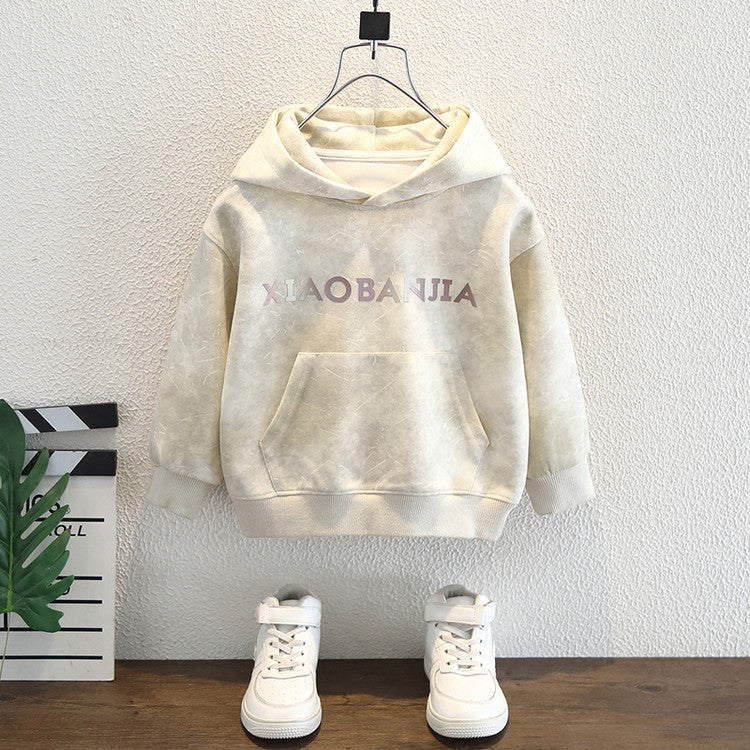 Felpa in Cotone all'80% "Grey" con Grafica in Rilievo e Cappuccio