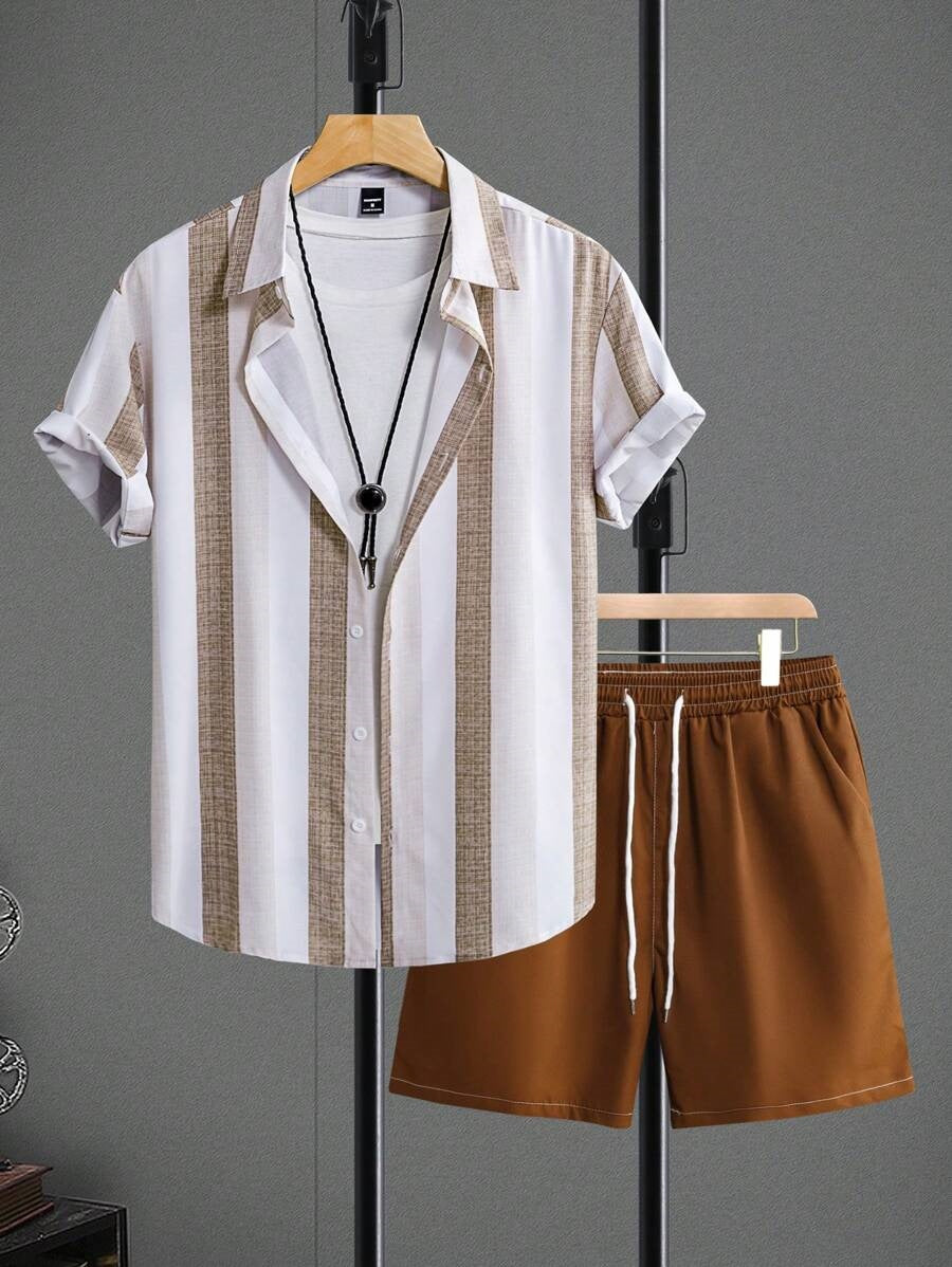 Camicia a Maniche Corte e Shorts in Tessuto Elasticizzato