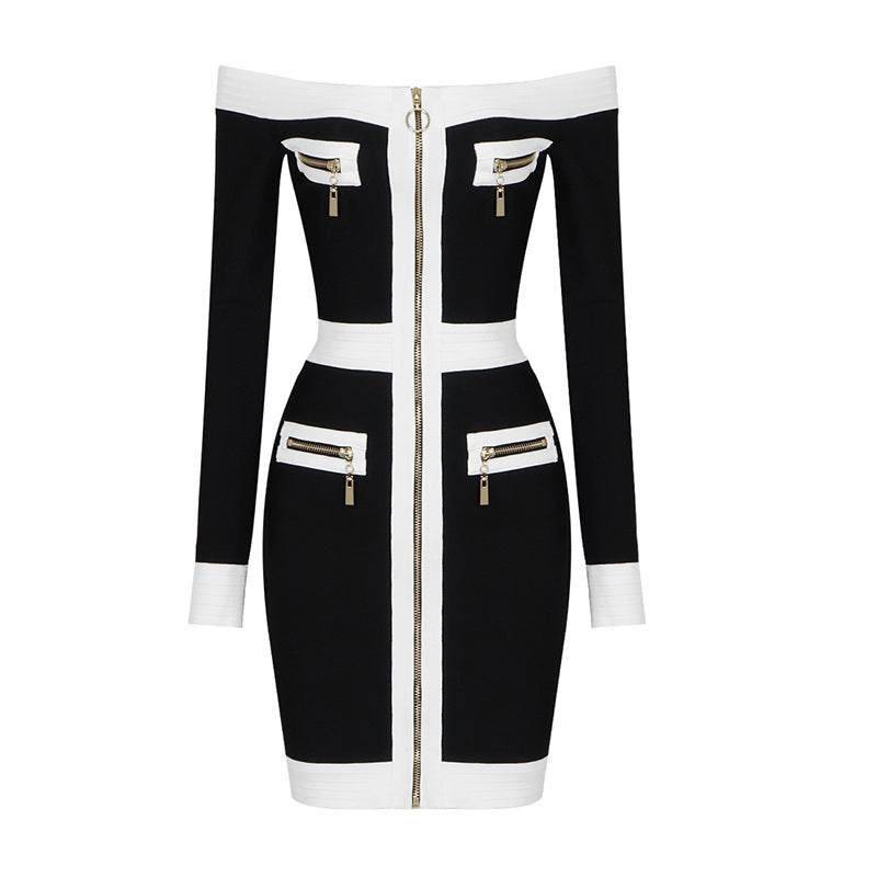 Abito Tube Top con Design Collage e Taglio One-Step