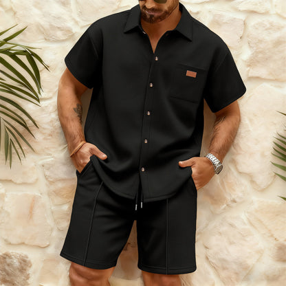 Set Coordinato con Camicia Cardigan a Manica Corta e Shorts Strutturati