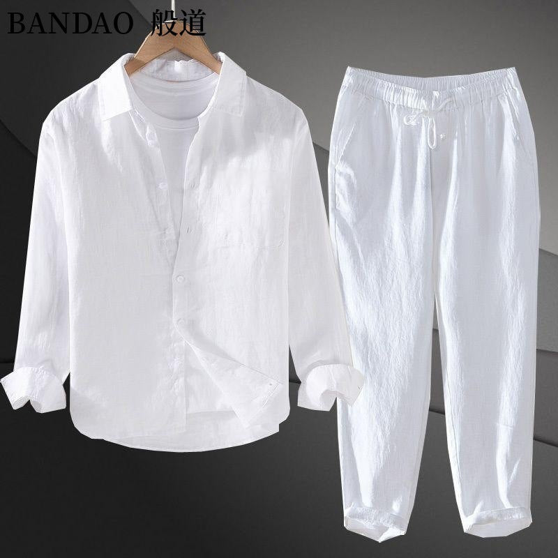 Camicia in Cotone a Maniche Lunghe e Pantaloni coordinati