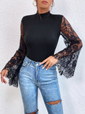 Jumpsuit Slim con Inserti in Pizzo e Mesh Trasparente