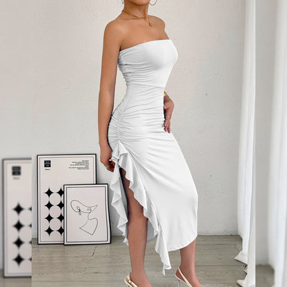Abito Tube Top con Spacco Laterale e Taglio Hip-Hugging