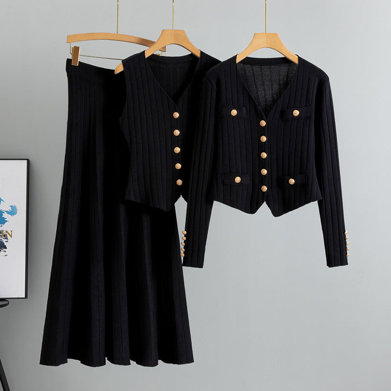 Completo Gonna Casual Pleated Knit Suit