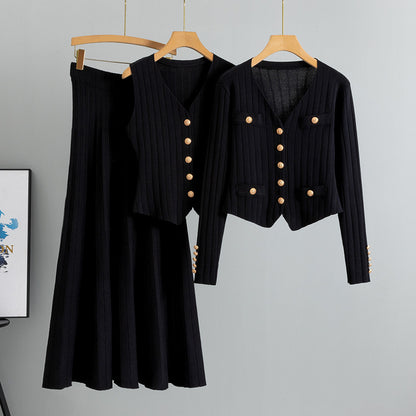 Completo Gonna Casual Pleated Knit Suit