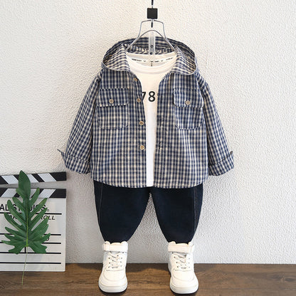 Completo Due Pezzi in Cotone con Camicia-Giacca a Quadri e Pantaloni coordinati