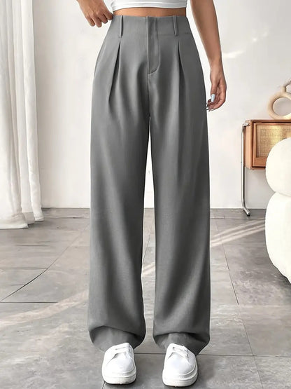 Pantaloni "Straight-Leg" ad Alta Definizione con Vita Alta e Texture Wrinkled