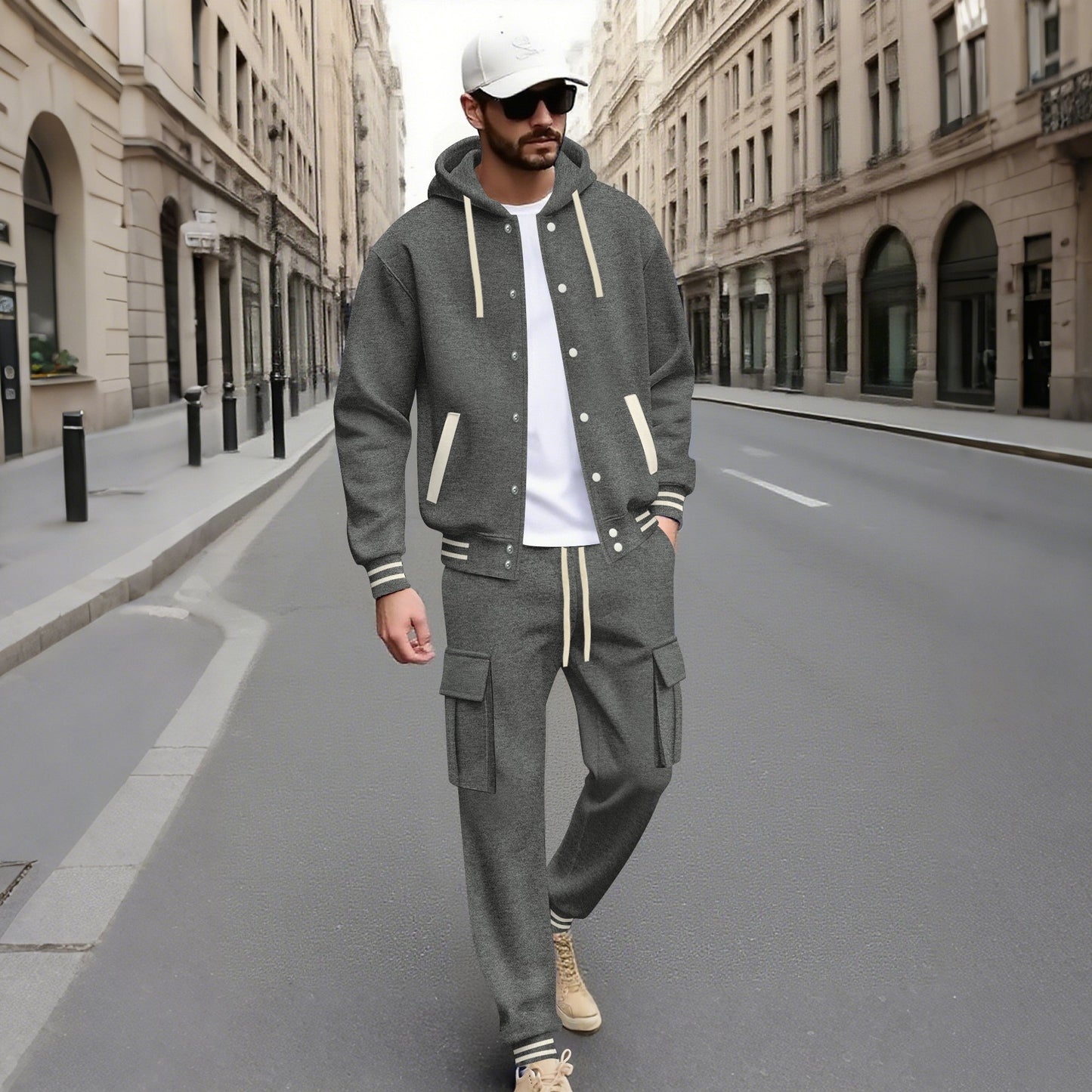 Tuta Urban Baseball con Felpa Cardigan e Pantaloni Strutturati