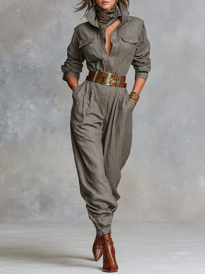 Jumpsuit Strutturata in Lino con Taglio "Literary Retro"