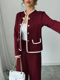 Completo Cardigan e Gonna "Xiaoxiangfeng" con Bottoni Metallici e Design Color Contrast