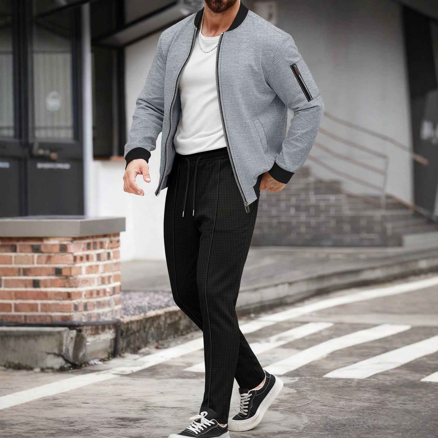 Completo Invernale con Cardigan Stand-Collar e Pantaloni Ispessiti
