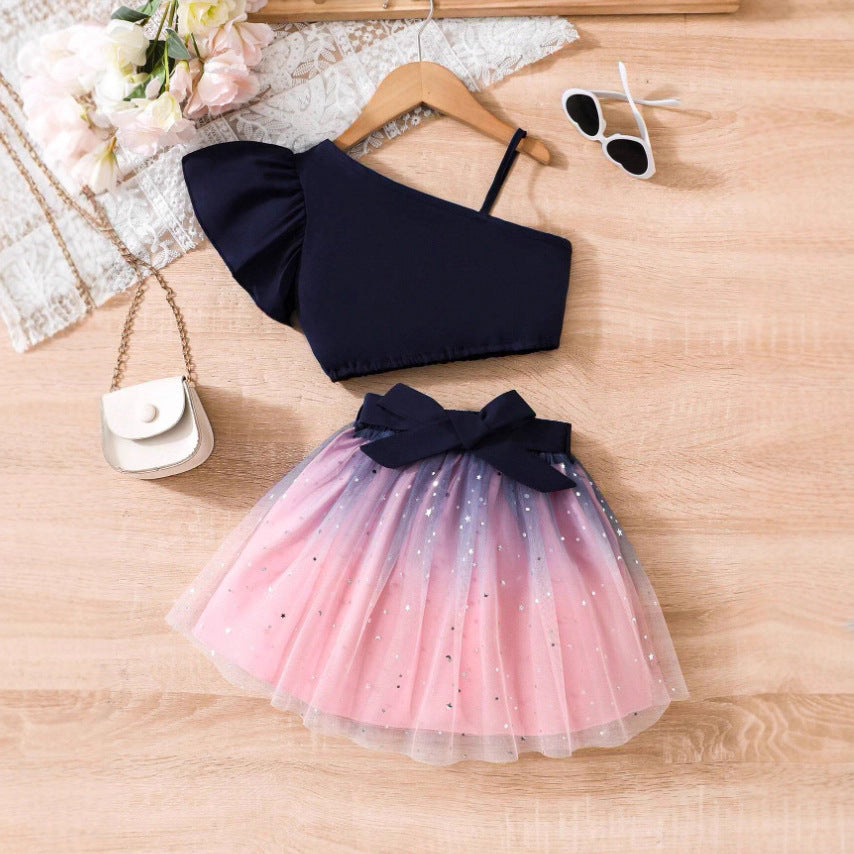 Completo Due Pezzi in Tessuto Knitted con Dettagli in Tulle e Silhouette Europe & America