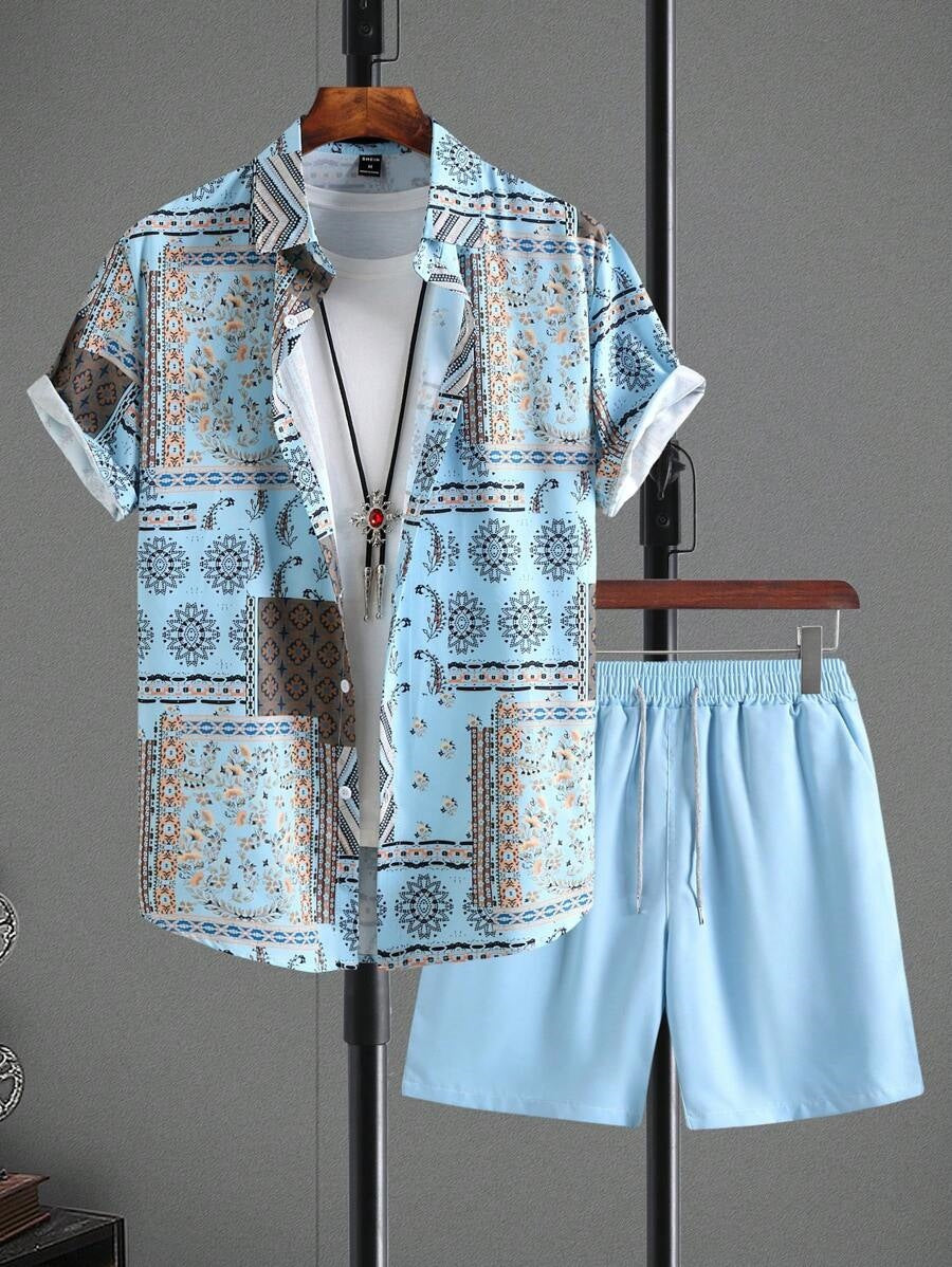 Camicia a Maniche Corte e Shorts in Tessuto Elasticizzato