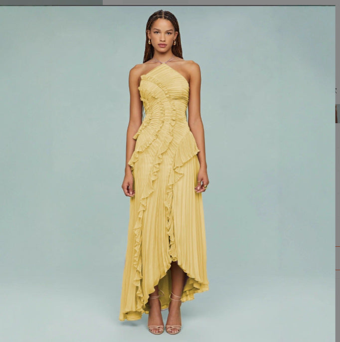 Abito Plissettato con Scollo all'Americana e Schiena Scoperta