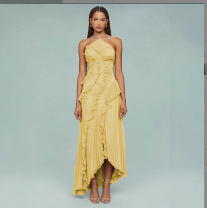 Abito Plissettato con Scollo all'Americana e Schiena Scoperta