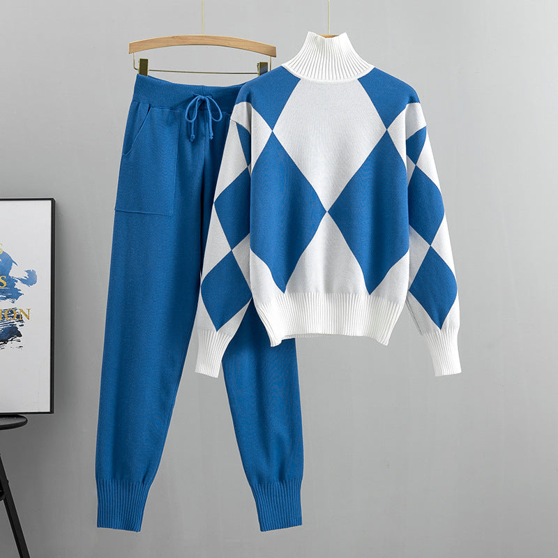 Completo Casual Pantalone Knit Plaid Suit