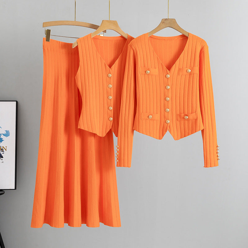 Completo Gonna Casual Pleated Knit Suit