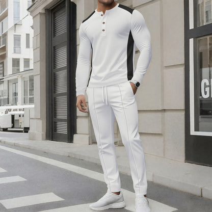 Set Coordinato con Maglia a Collo Alto, Bottoni Bicolore e Pantaloni Tecnici
